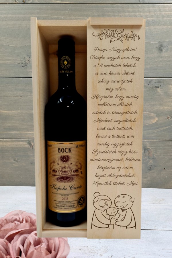 Nagyszülők boros nagyszülő köszöntő ajándékdoboz esküvőre
