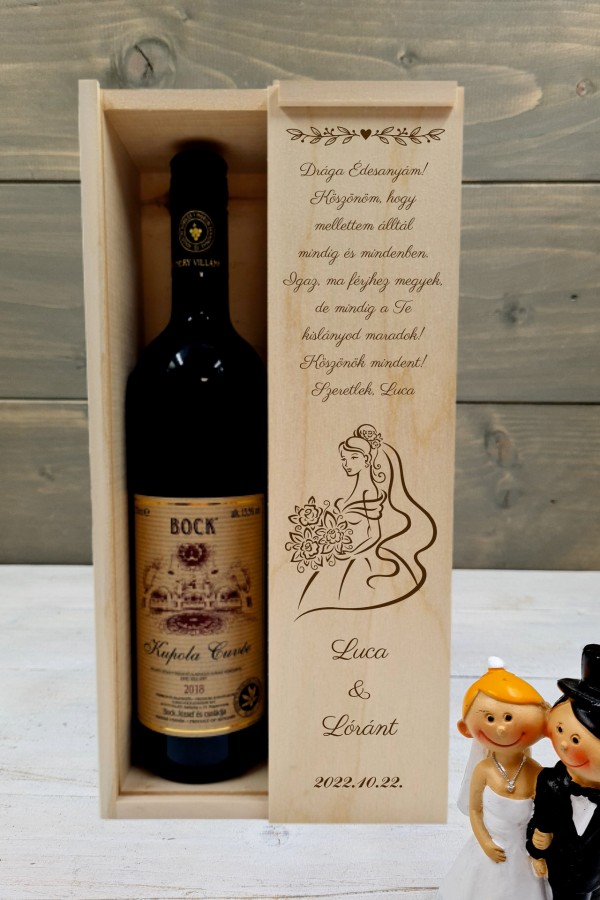 Menyasszony boros örömanya köszöntő ajándékdoboz esküvőre