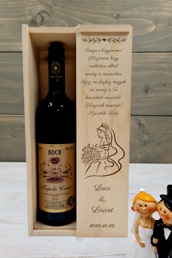 Menyasszony esküvői boros nagymama köszöntő díszdoboz