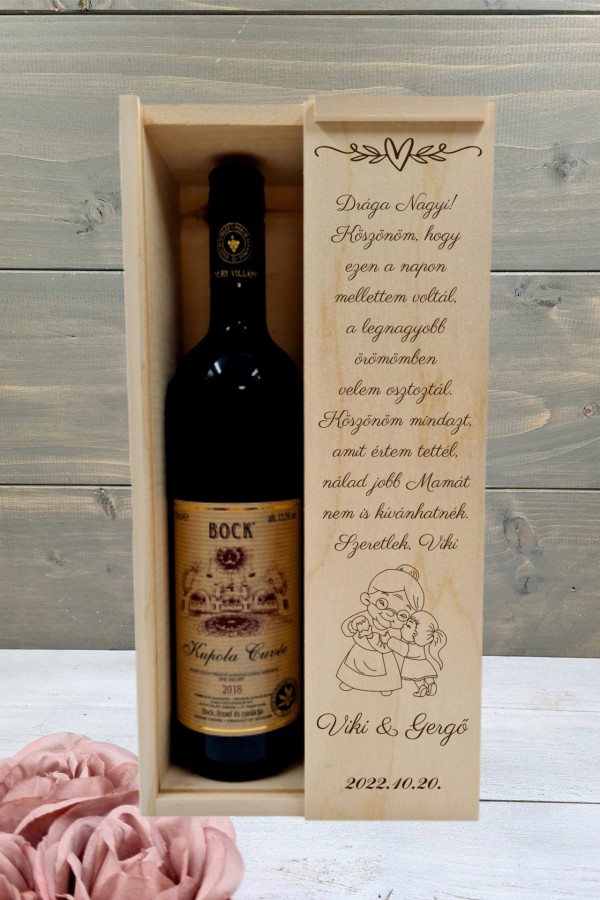 Nagyi esküvői boros nagymama köszöntő ajándék díszdoboz