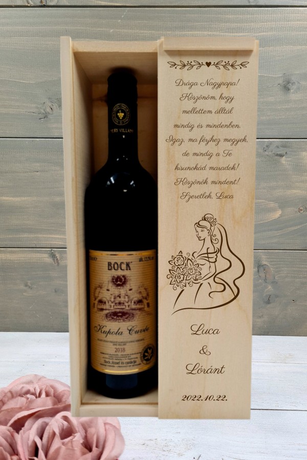 Menyasszony esküvői boros nagypapa köszöntő ajándék díszdoboz  