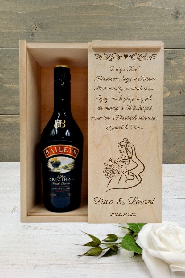 Menyasszony Testvér köszöntő italos ajándék díszdoboz