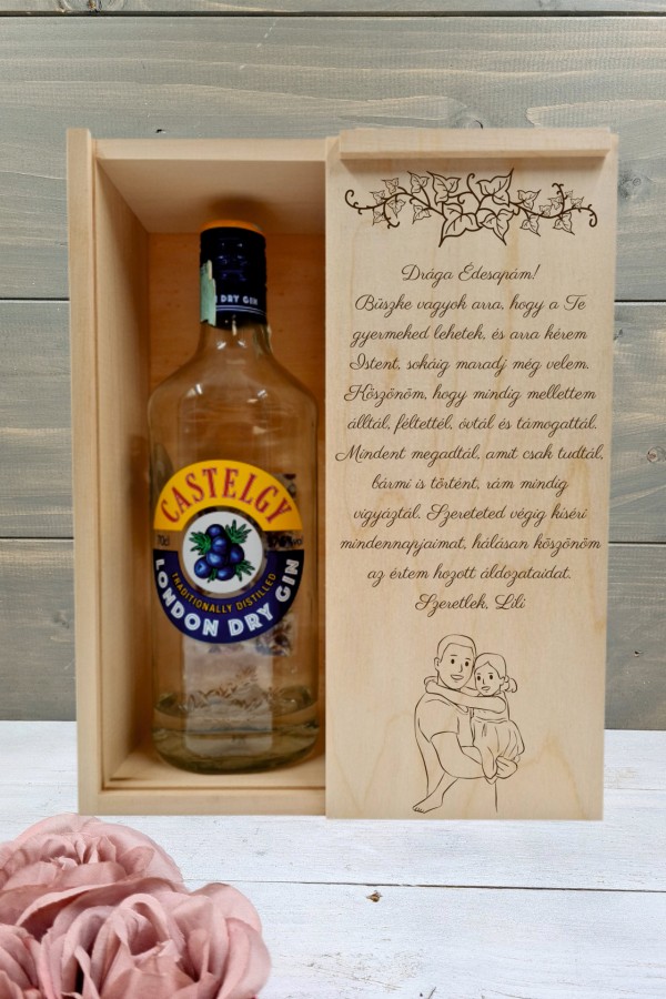 Apa és lánya szülőköszöntő italos ajándék díszdoboz