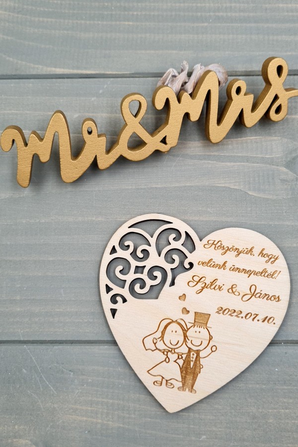 Elegáns szív esküvői vendégköszöntő ajándék hűtőmágnes