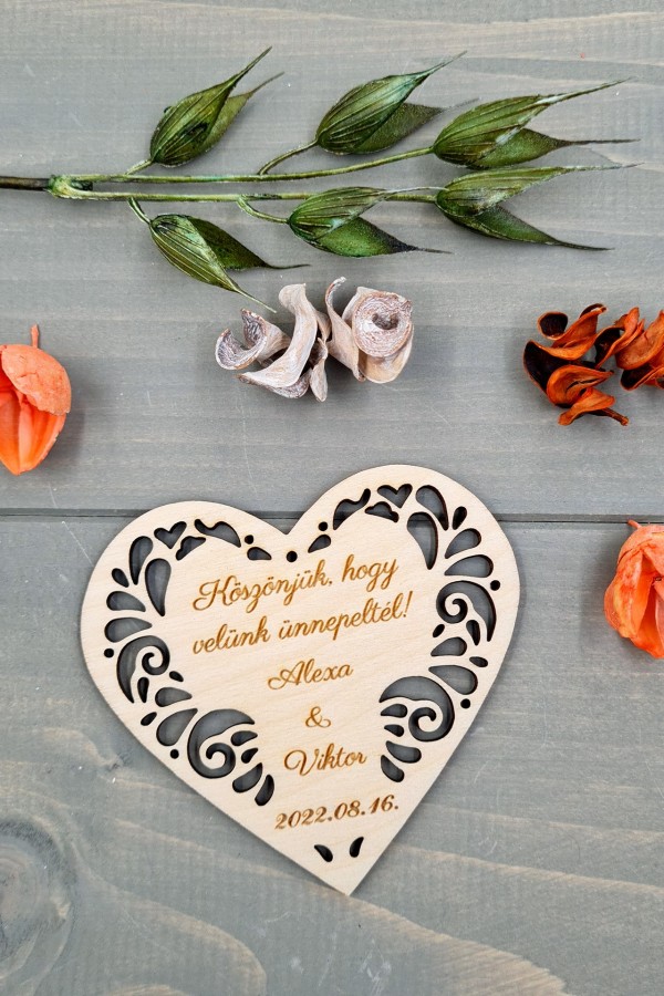 Csodás szív esküvői vendégköszöntő ajándék hűtőmágnes