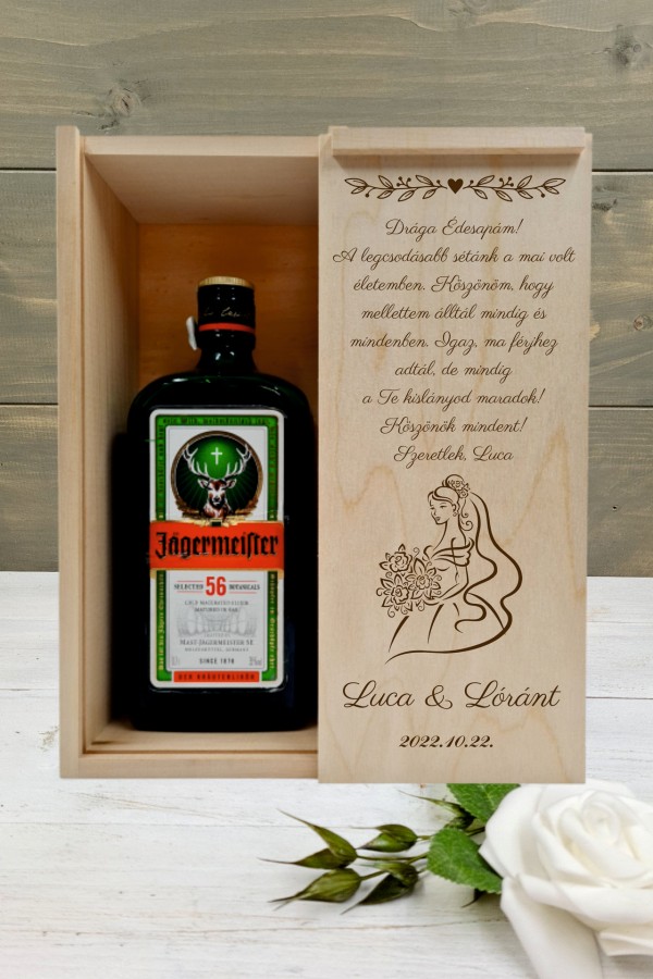 Menyasszony szülőköszöntő italos ajándék díszdoboz