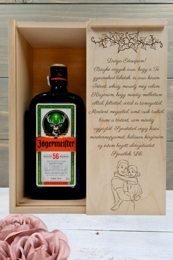 Apa és lánya szülőköszöntő italos ajándék díszdoboz