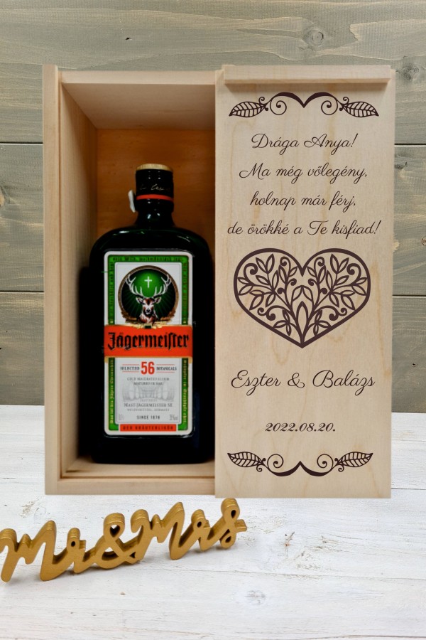 Szívbe zárt levelek szülőköszöntő italos ajándék díszdoboz