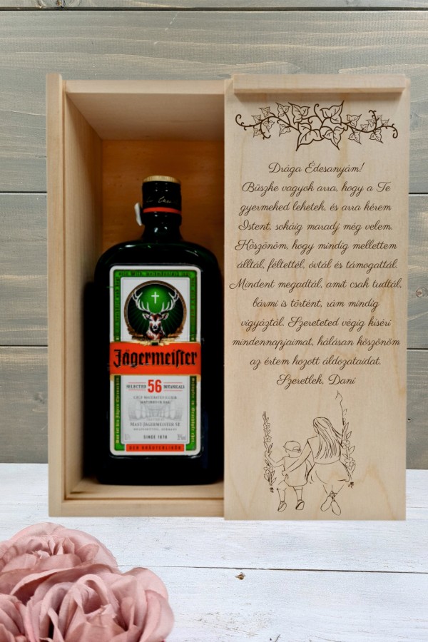 Anya és fia Örömanya köszöntő italos ajándék díszdoboz