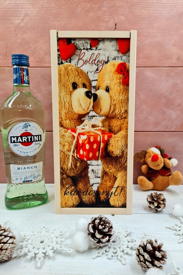 Szerelmes mackók italos ajándék díszdoboz 