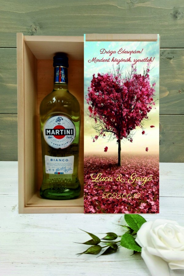 Szív életfa esküvői szülőköszöntő italos ajándék díszdoboz