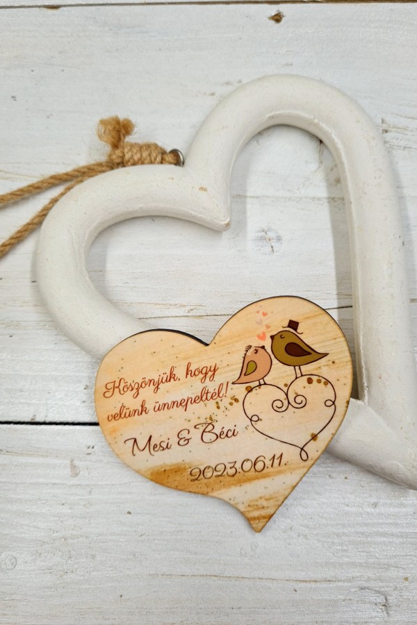 Madárkák köszönőajándék hűtőmágnes esküvőre