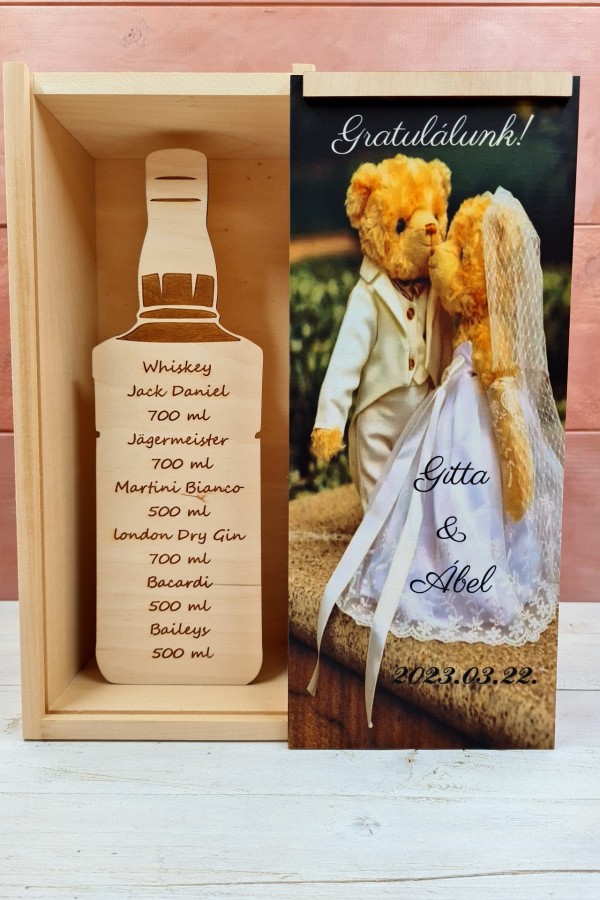 Maci pár italos köszönőajándék díszdoboz esküvőre