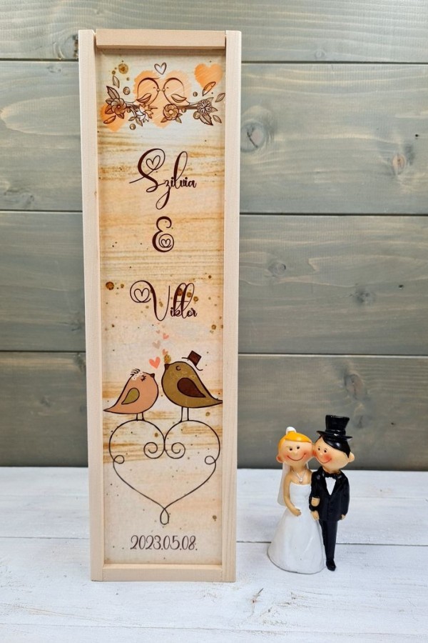 Madárkák esküvői szülőköszöntő boros doboz