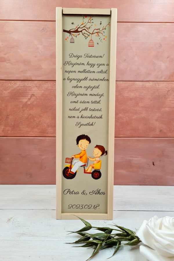 Testvérek esküvői köszönőajándék boros doboz 