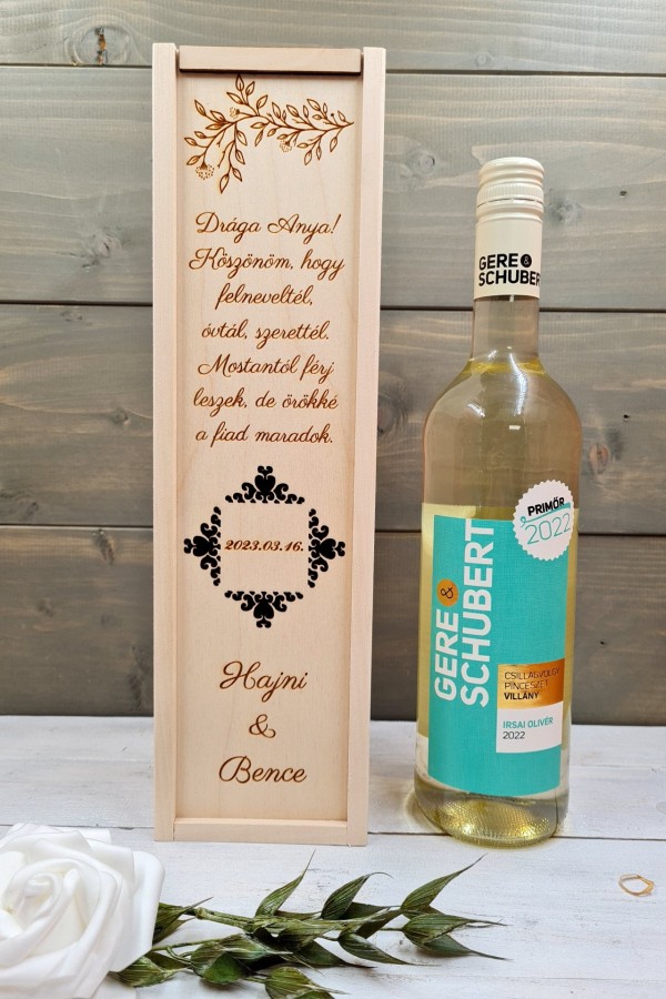 Virágzó ág esküvői szülőköszöntő ajándék boros doboz