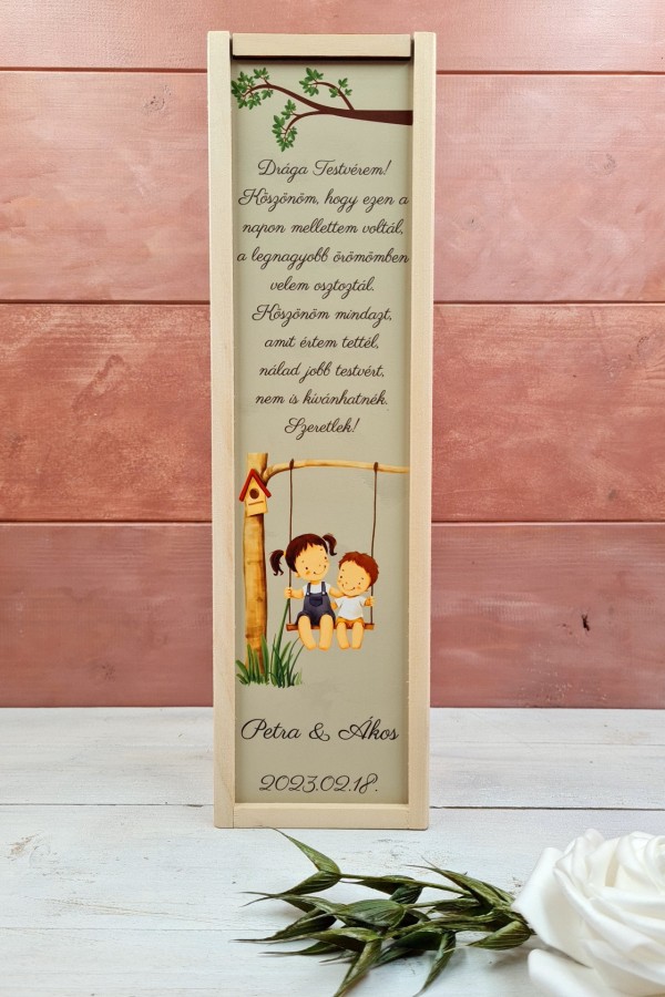 Jó testvérek esküvői testvérköszöntő boros ajándék díszdoboz