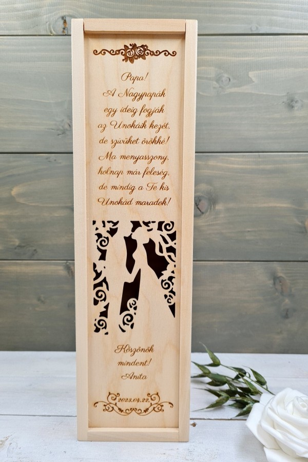 Nagypapa köszöntő boros ajándék díszdoboz esküvőre