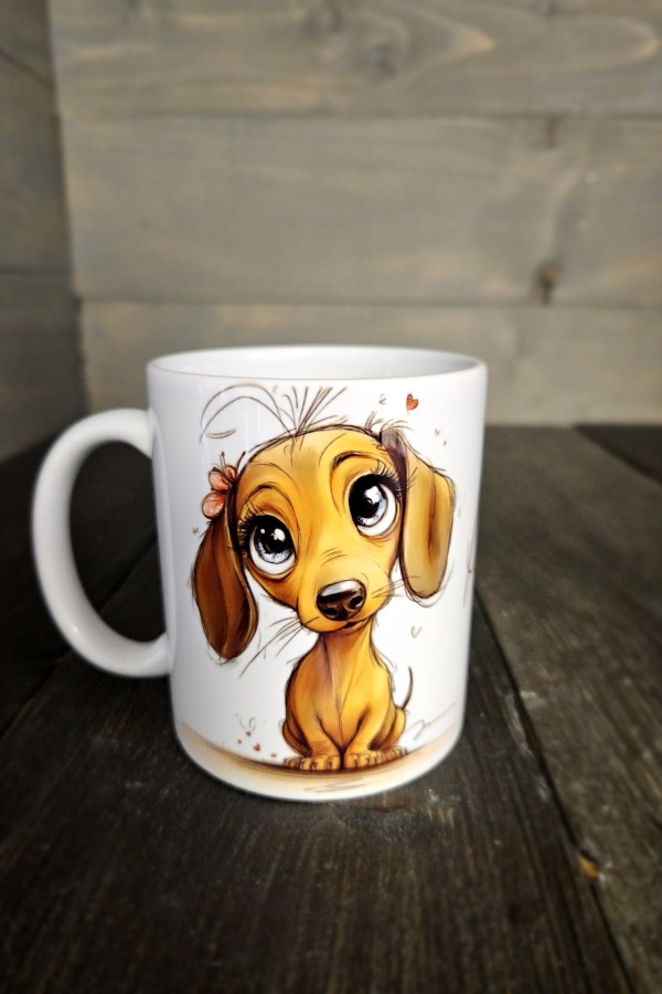 Cuki tacskó lány mintás bögre