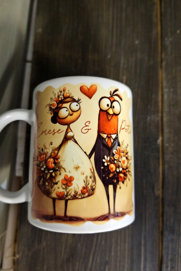 Madárkák vicces esküvői bögre