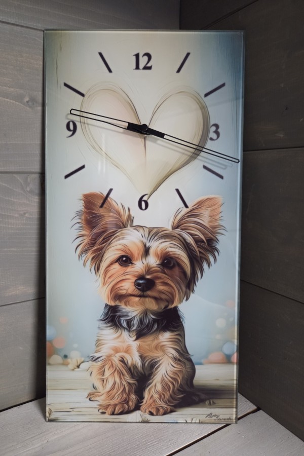 Yorkshire Terrier kutyás egyedi üveg falióra 