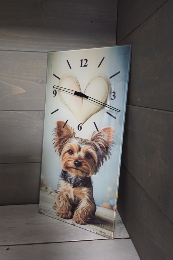 Yorkshire Terrier kutyás egyedi üveg falióra 
