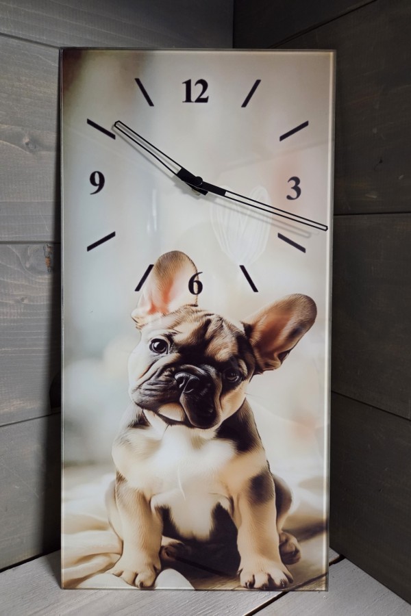Francia Bulldog kutyás egyedi üveg falióra 