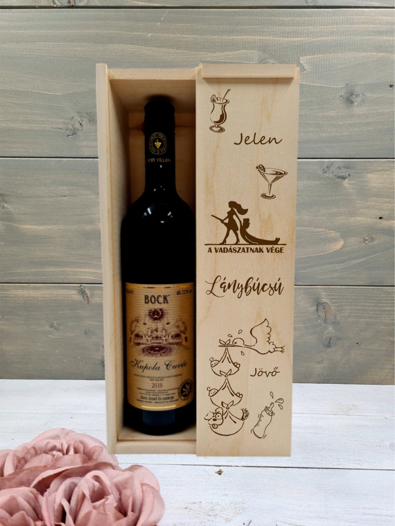Jelen és jövő boros doboz lánybúcsúra 