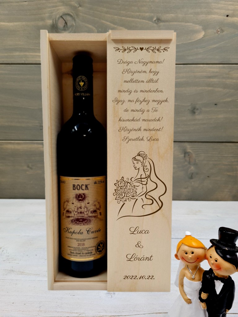 Menyasszony esküvői boros nagymama köszöntő díszdoboz