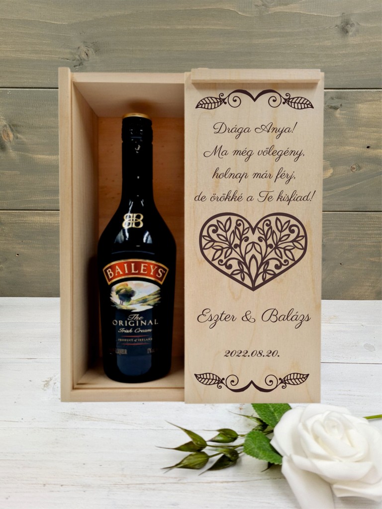  Szívbe zárt levelek Örömanya köszöntő italos ajándék díszdoboz