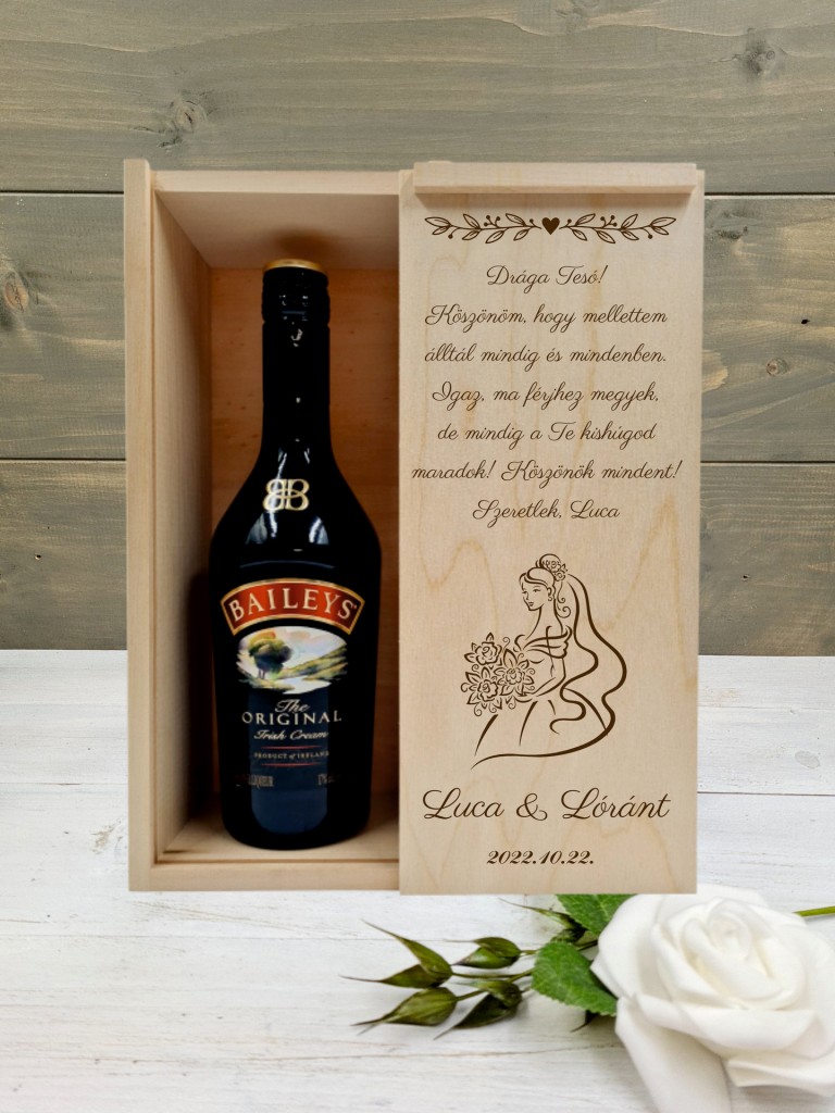 Menyasszony Testvér köszöntő italos ajándék díszdoboz