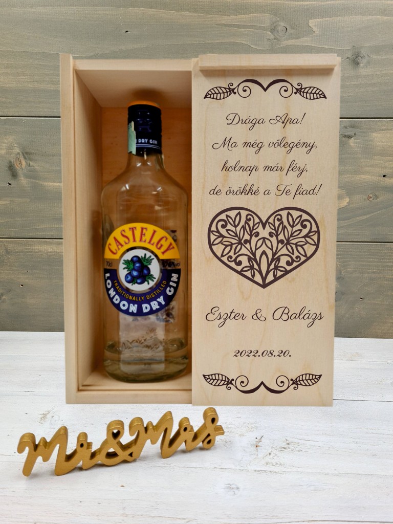 Szívbe zárt levelek szülőköszöntő italos ajándék díszdoboz