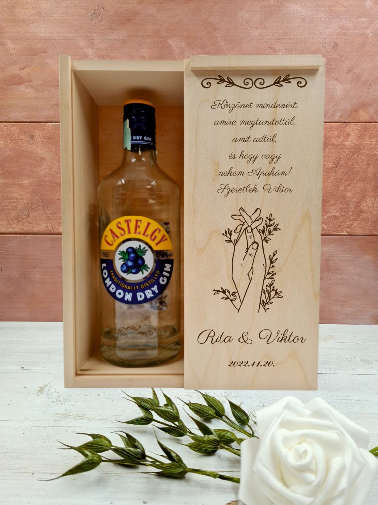 Összefonodó kezek szülőköszöntő italos ajándék díszdoboz