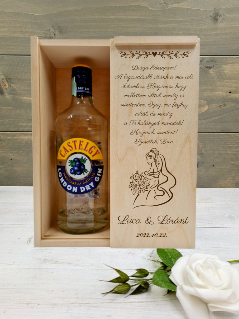 Menyasszony szülőköszöntő italos ajándék díszdoboz