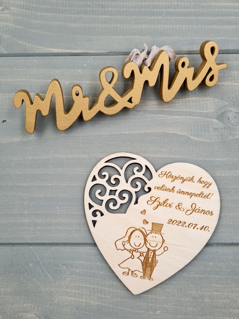 Elegáns szív esküvői vendégköszöntő ajándék hűtőmágnes