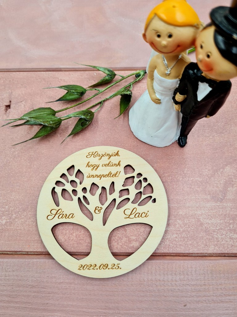 Életfa esküvői vendégköszöntő ajándék hűtőmágnes