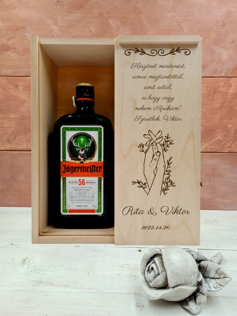 Összefonodó kezek szülőköszöntő italos ajándék díszdoboz