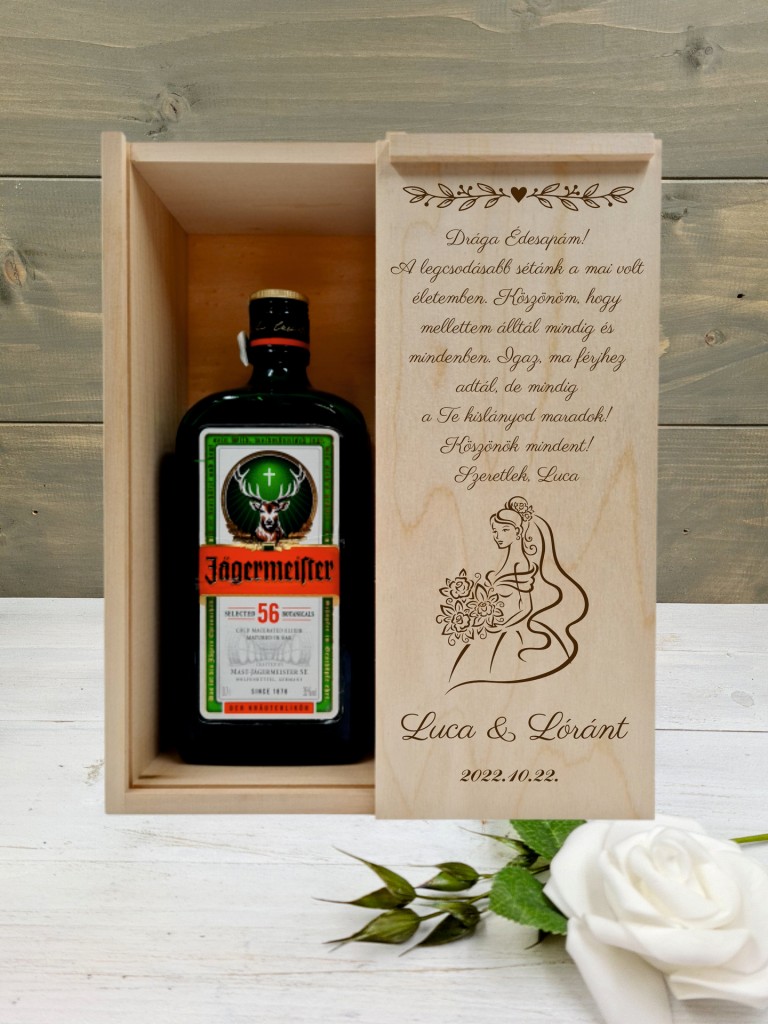 Menyasszony szülőköszöntő italos ajándék díszdoboz