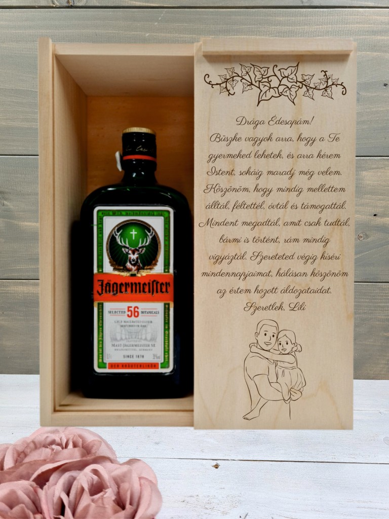 Apa és lánya szülőköszöntő italos ajándék díszdoboz