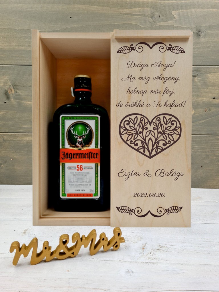 Szívbe zárt levelek szülőköszöntő italos ajándék díszdoboz