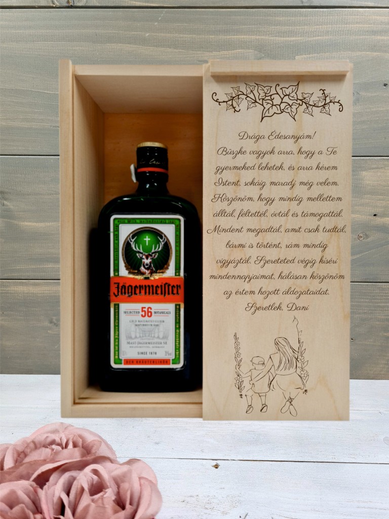 Anya és fia Örömanya köszöntő italos ajándék díszdoboz