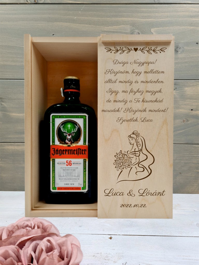 Menyasszony Nagypapa köszöntő italos ajándék díszdoboz