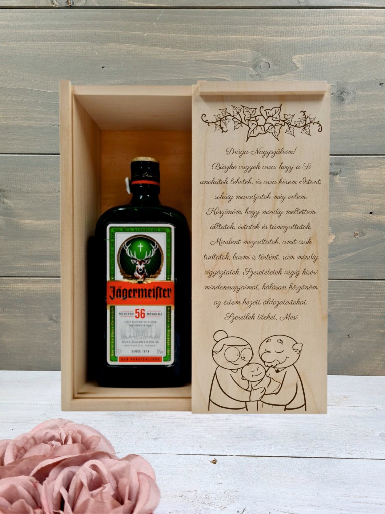 Nagyszülők köszöntő italos ajándék díszdoboz