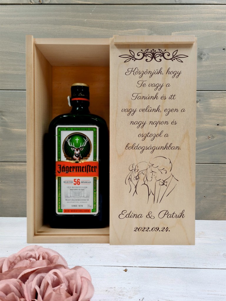 Az ifjú pár Tanú köszöntő italos ajándék díszdoboz