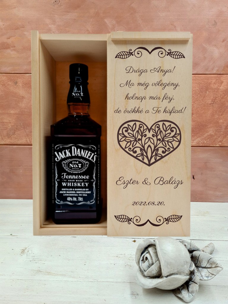 Szívbe zárt levelek Örömanya köszöntő italos ajándék díszdoboz