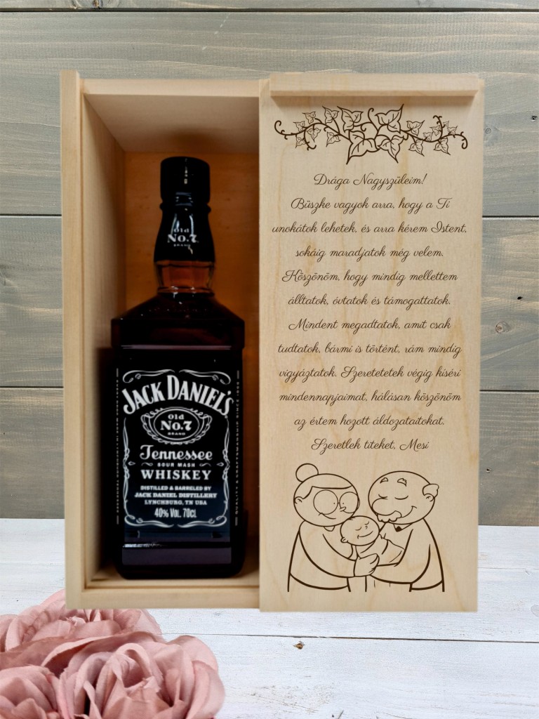 Nagyszülők köszöntő italos ajándék díszdoboz