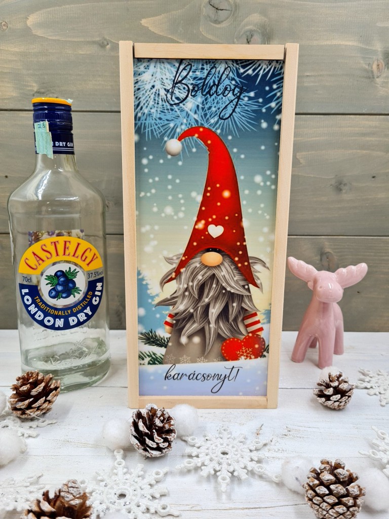 Karácsonyi manó italos ajándék díszdoboz