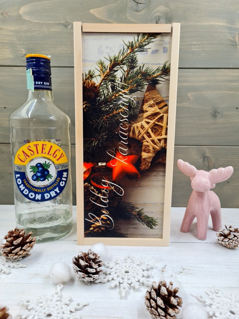 Karácsonyi díszek italos ajándék díszdoboz