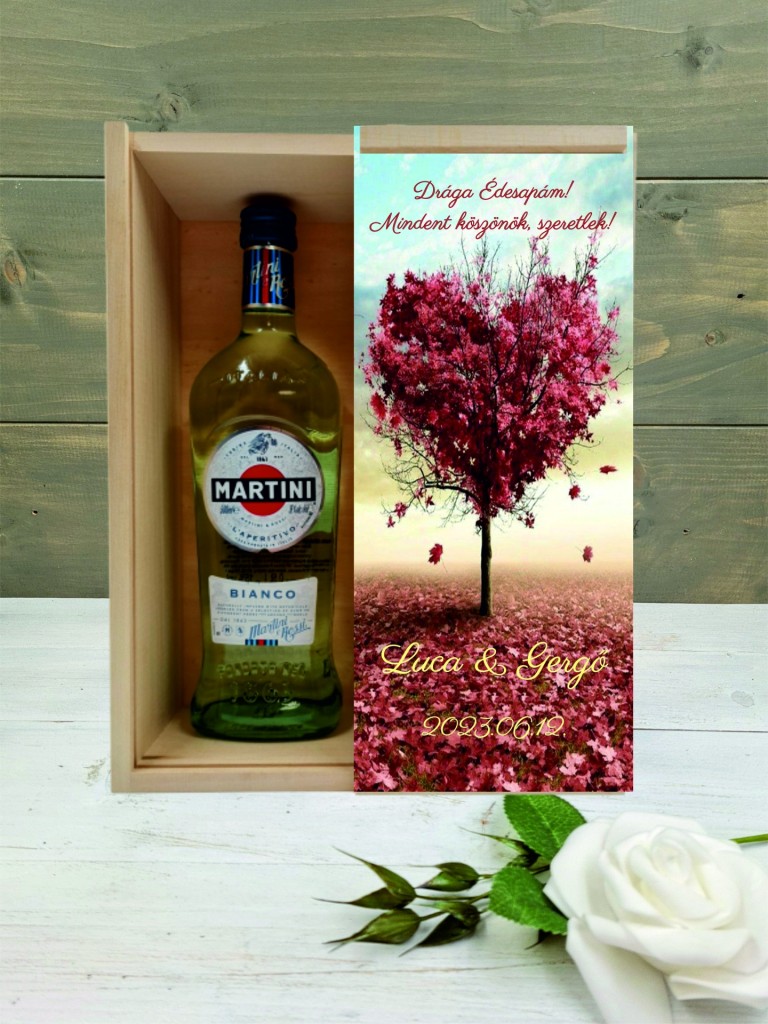 Szív életfa esküvői szülőköszöntő italos ajándék díszdoboz