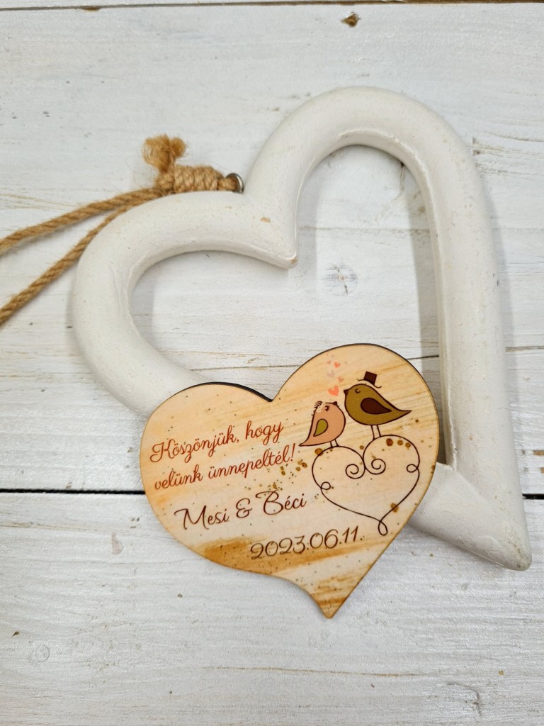 Madárkák köszönőajándék hűtőmágnes esküvőre